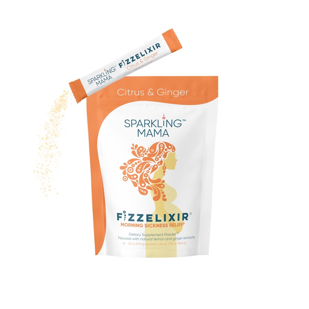 SPARKLING MAMA: Jutranja slabost Drink, Fizzelixir šumeče mix poravna Želodec, Nosečnost, 1. trimester, IBS, slabost, ZDA Made (Vitamin B6, Magnezij & Folna kislina), Citrus & Ginger 18 Sticks
