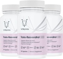 Vitruvin Trans-Resveratrol 500mg, 3 steklenice pakiranje, Vegan, Non-GMO, Gluten-free, želatina-free.