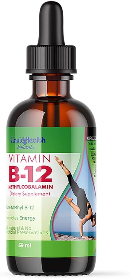 LIKVIDHEALTH Vitamin B12 Metilkobalamin Tekoče kapljice s podjezičnim hidroksokobalamin - povečanje energije, podpora imunskega sistema, izboljšanje spomina in koncentracije - Izdelano v ZDA, Vegan, Non-GMO (2 oz)