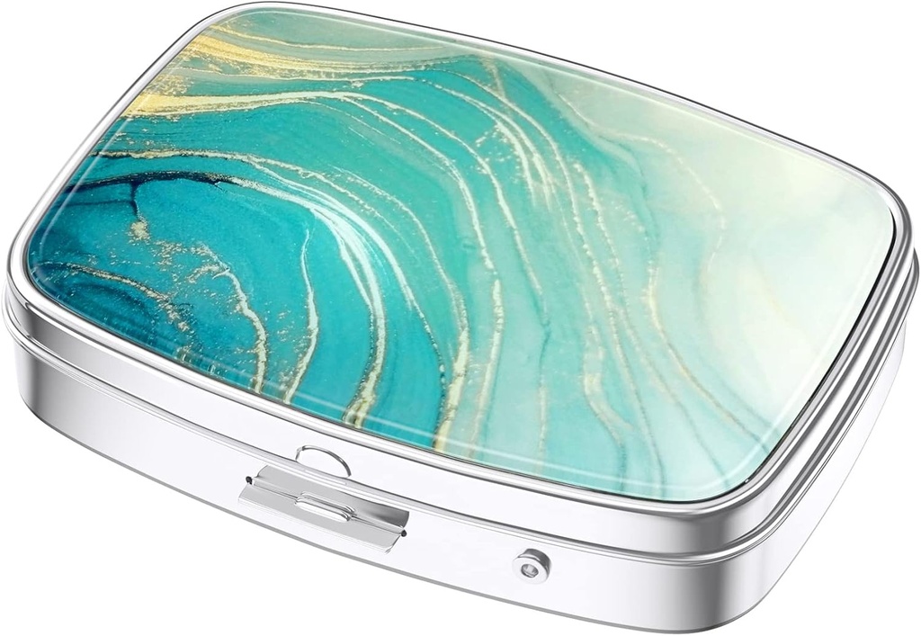 Nipichsha tablete Box, majhne tablete Primer za Purse & Pocket, Cute Travel Medicine Organizator, Prenosna Medicine Container Holding Vitamini, Zdravila, ribje olje in dodatki, Teal Marble