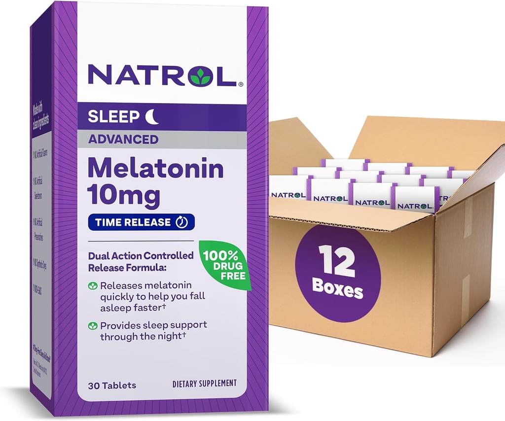 Natrol Advanced Sleep Melatonin 10mg, Prehranska dopolnila za mirno spanje, Čas release Melatonin tablete, 30 Časovno sprostitev tablete, 30 Dnevna ponudba (Pack of 12)