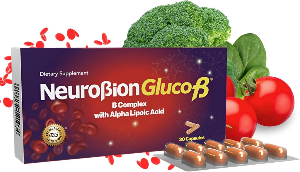 Neurobion Gluco B con Acido Alfa Lipoico prehranska dopolnila B kompleks z alfa lipoično kislino, Complejo B 30 kapsula
