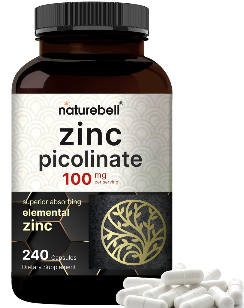 Pikolinat iz cinka visoke jakosti 100 mg - 240 kapsul, biorazpoložljiva oblika cinka za imuno podporo in zdravje kože - ne-GMO in gluten
