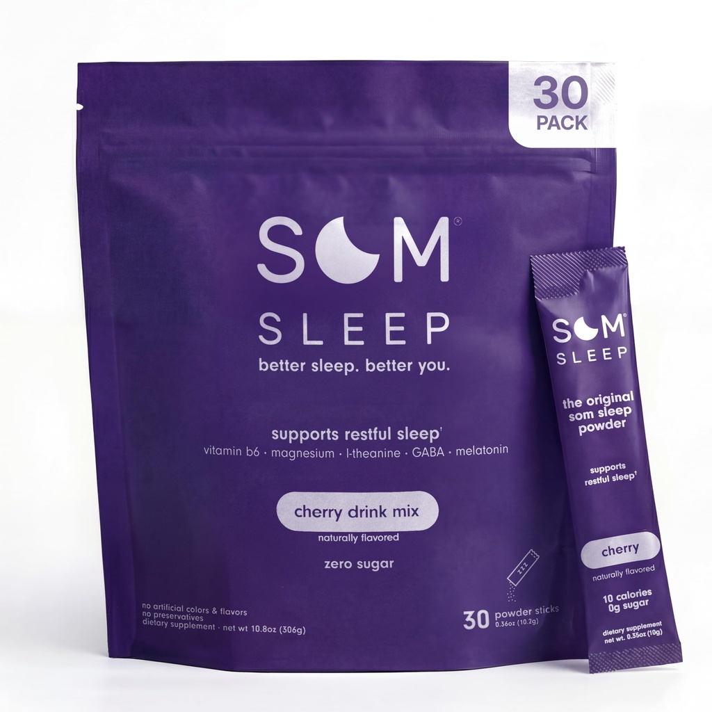 Som Sleep, Calm Aid v prahu pijača Mix, 3mg Melatonin, Magnezij, Vitamin B6, L-Theanine & GABA – Vegan, nič sladkorja, Keto prijazno – Cherry, 30-Pack