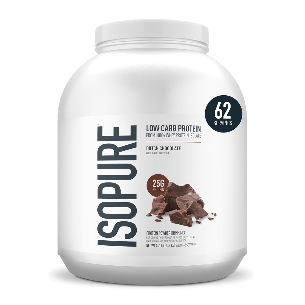 Izopura Low Carb 100% čisti sirotkini izolirni proteini v prahu, laktoza brez glutena, brez vitaminov, nizozemska čokolada, 25g beljakovine na serviranje, 4,5 Lbs, 62 serviranja (Packageing May Vary)