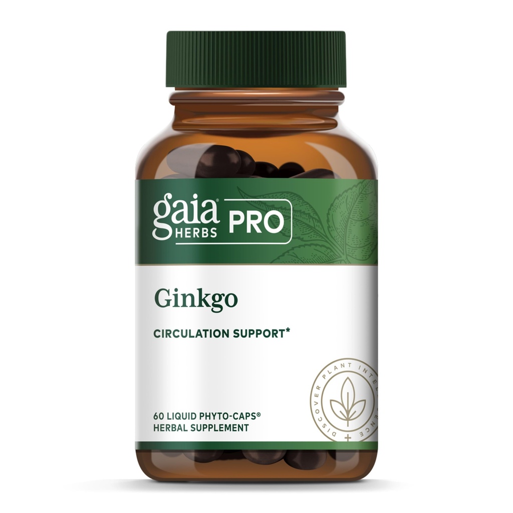 GAIA HERBS PRO Ginkgo - Healthy Blood Flow & Brain Function Supplement* - Podpora za krvni obtok* z Ginkgo Leaf Extract - 60 Liquid Phyto-Caps (30 strežbe)