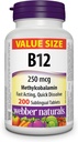 Webber Naturals Vitamin B12 250 μg metilkobalamin, 200 podjezičnih tablet