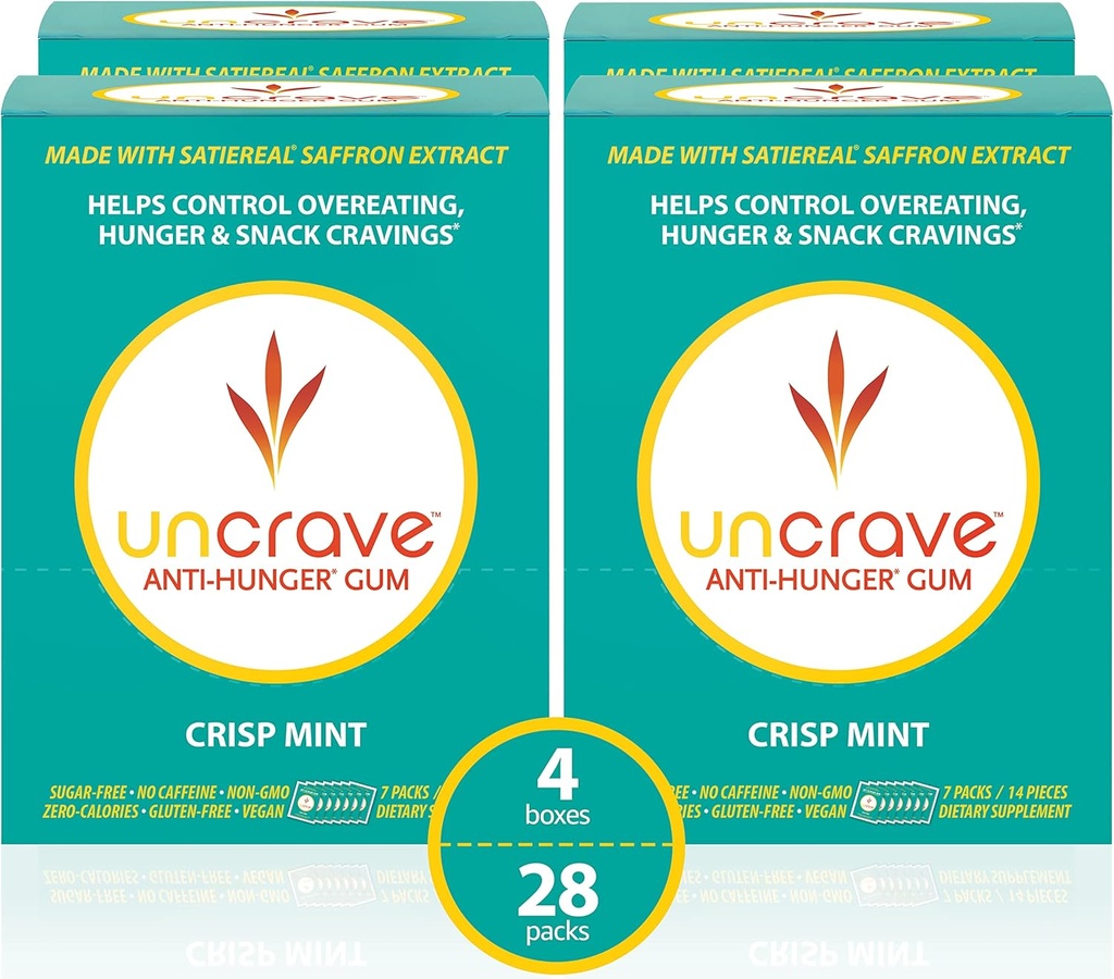 UnCrave Gum - Infundiran s 100% Pure Saffron Extract – Control Cravings - Izboljšajte Mood - Vision Health – Crisp Mint (56 kosov)