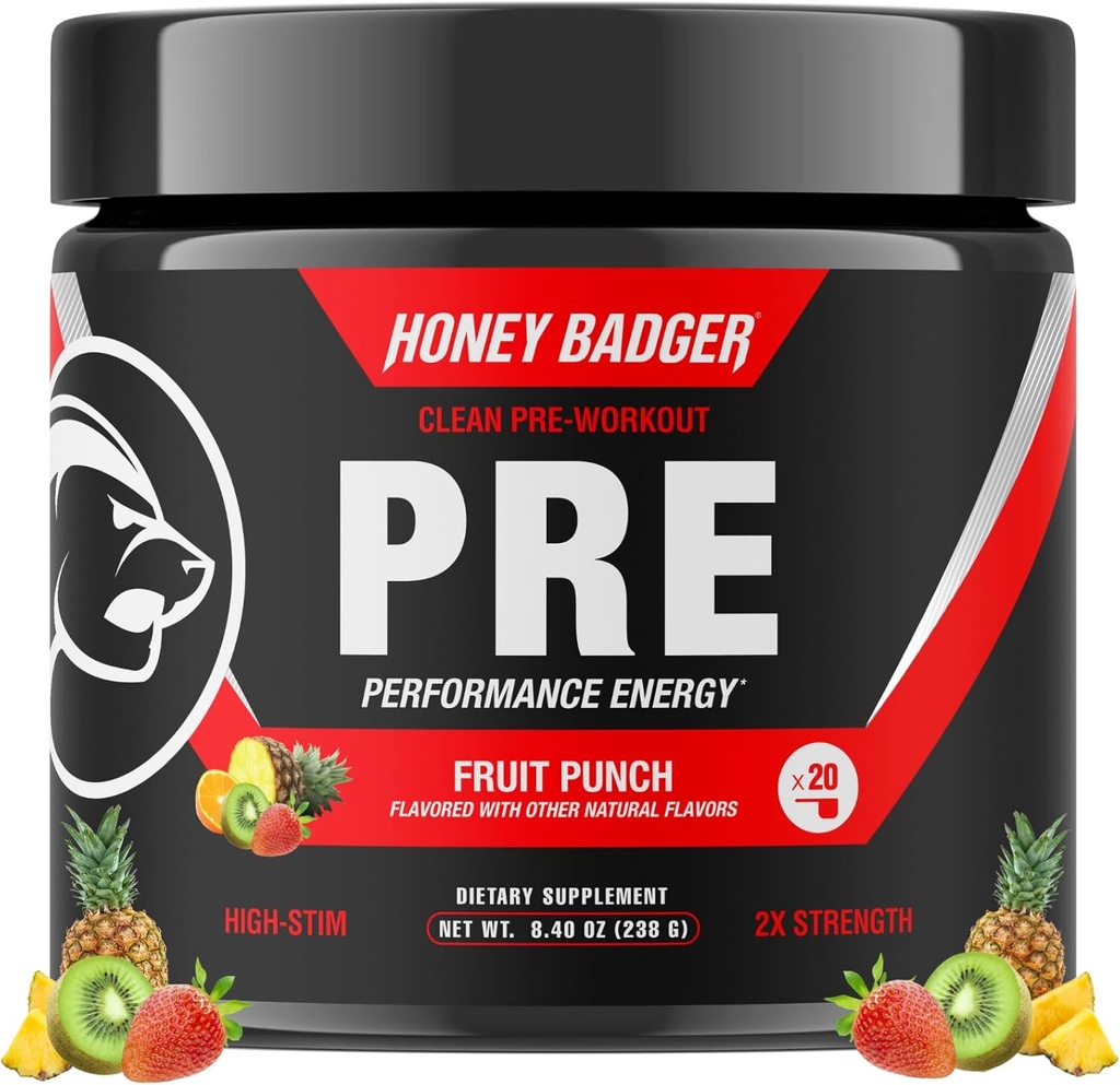 Medeni jazbec Pred treningom Powder, Keto Vegan Preworkout za moške in ženske, Beta Alanine & Kofein, Sugar Free Natural Energy Supplement, Sadni punch (High-Stim)