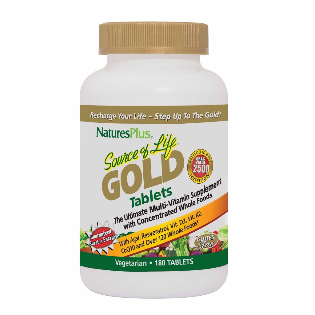 Nature Plus Vir življenja zlato multivitaminski - 180 tablet - Podpora krvi, podpora kosti, Zdrav imunski sistem - Vključuje vitamine D3, B12, K2 & več kot 120 celih živil hranil - 60 postrežbe