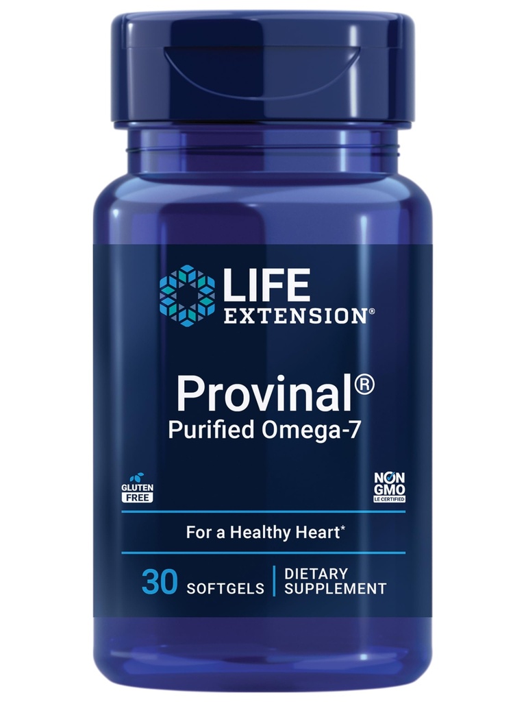 Life Extension Provinal Prečiščena Omega-7, palmitoleinska kislina, pridobljena iz visoko koncentriranega morskega olja, holesterola, trigliceridov in Heart Health Support, Gluten-free, Non-GMO, 30 mehkih gelov