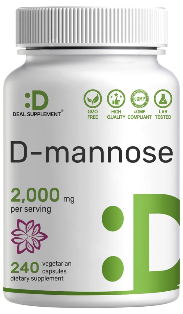 DEAL DOPOLNILO D Mannose 500mg Kapsule (2.000mg na serviranje), 240 Veggie tablete – hitro delujoča voda-toplotna oblika – Dodatna moč sečni trakt (UTI) Zdravstvena podpora – Non-GMO, Vegan prijazno