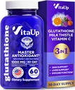 Zmanjšan dodatek glutationa 1000mg - ZDA Made Glutatione Kapsule z vitaminom C in mleko osat za nego jeter, podpora kože in Imunsko dobro počutje - 60 Count