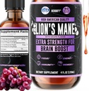 HERBIFY Lions Mane Supplement - Dnevna goba dodatek za spomin, fokus & jasnost - Možganski ojačevalec - Levi Mane Tinktura za imuno podporo - 4 Fl oz Grozdni okus