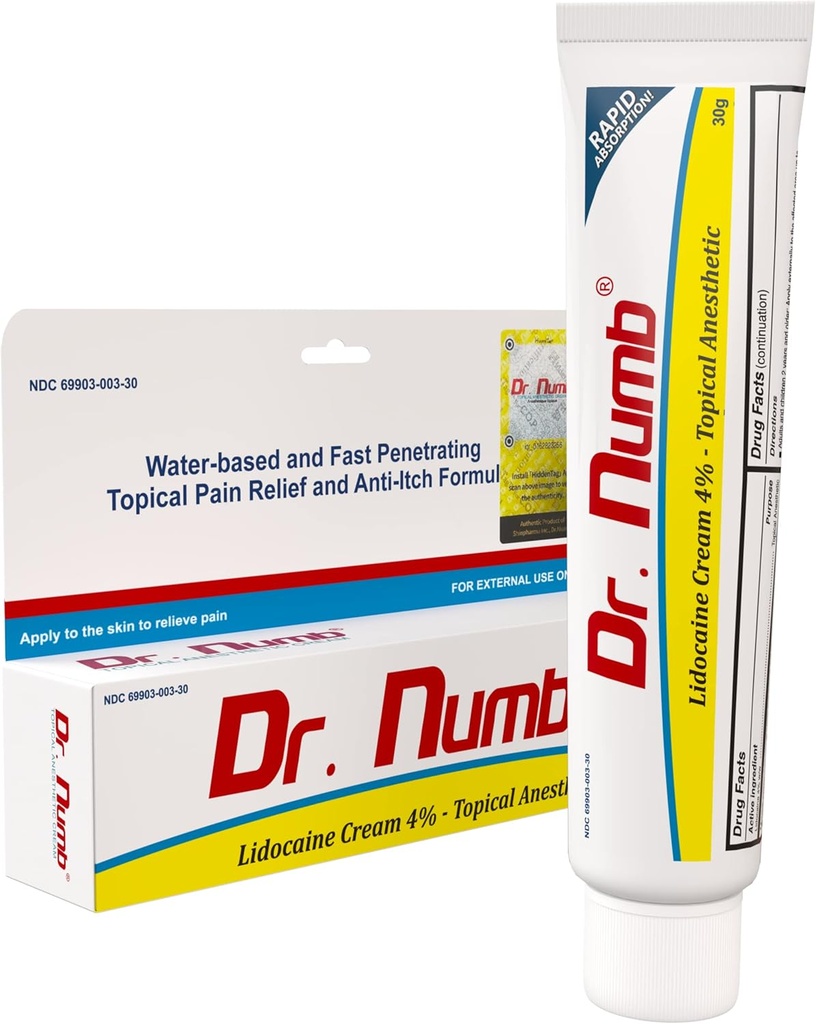 Dr. Numb 4% Lidokain krema – topična anorektala za začasno lajšanje hemoroida in lokalno nelagodje – z vitaminom E – 30g (1 pakiranje)