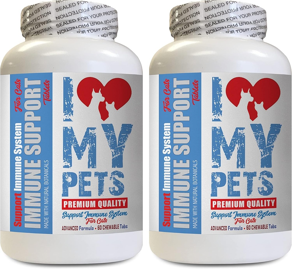 Ljubim svoje PETS LLC mačka Immune System Podpora - CAT Immune Support - Booster - Healthy Supplement - Alergija Relief za mačke - 120 Zdravljenja (2 steklenici)