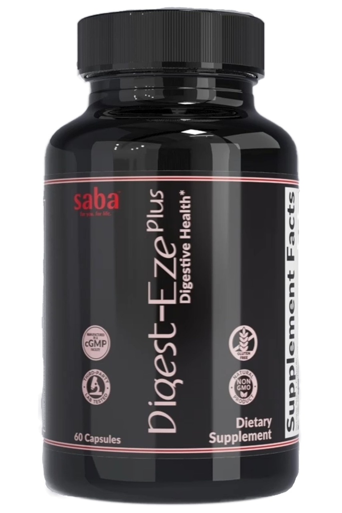 Saba Digestive-EZE Plus – Širokopasovni spekter Rastlinski encimi, Prebiotiki in probiotiki -Podpora Digestive & Gut Funkcije, Immuniteta in Absorpcija z betainom, Bromelain - 60 Kapsule