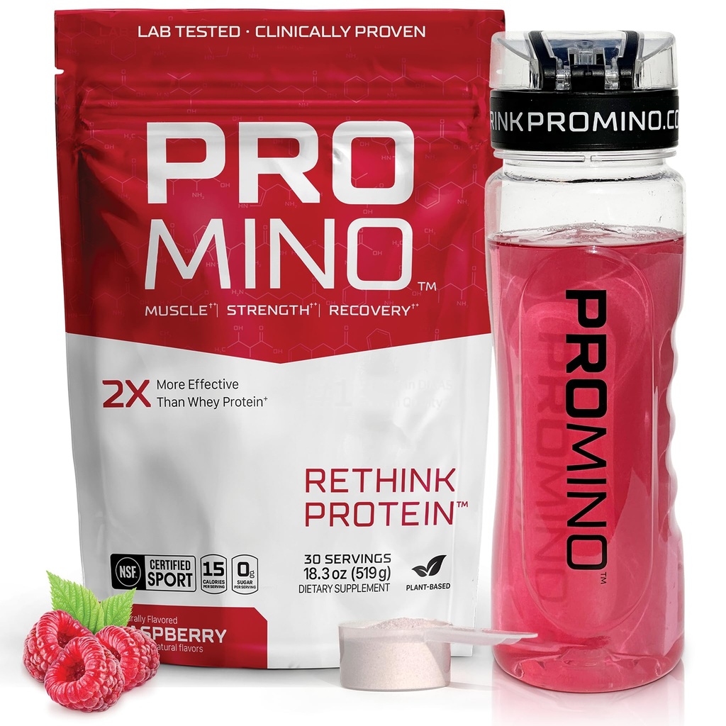 Promino® Essential Amino Acid Muscle Drink – 2X bolj učinkovito kot Whey – NSF Certified for Sport – Sugar-free recovery gorivo – Raspberry, 30 Servings