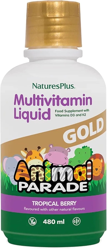 NaturesPlus Animal Parade Gold Tekoči multivitaminski, 16 fl oz - Naravni Tropical Berry Flavor - Imunska podpora dodatek - Gluten Free, Vegan - 32 Serving