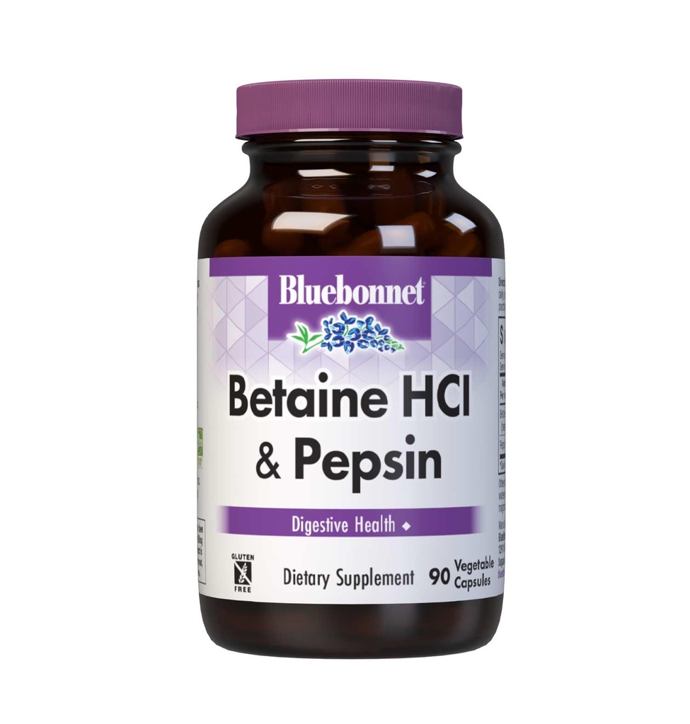BlueBonnet Betaine HCI Plus Vegetarijanske kapsule pepsina, 90