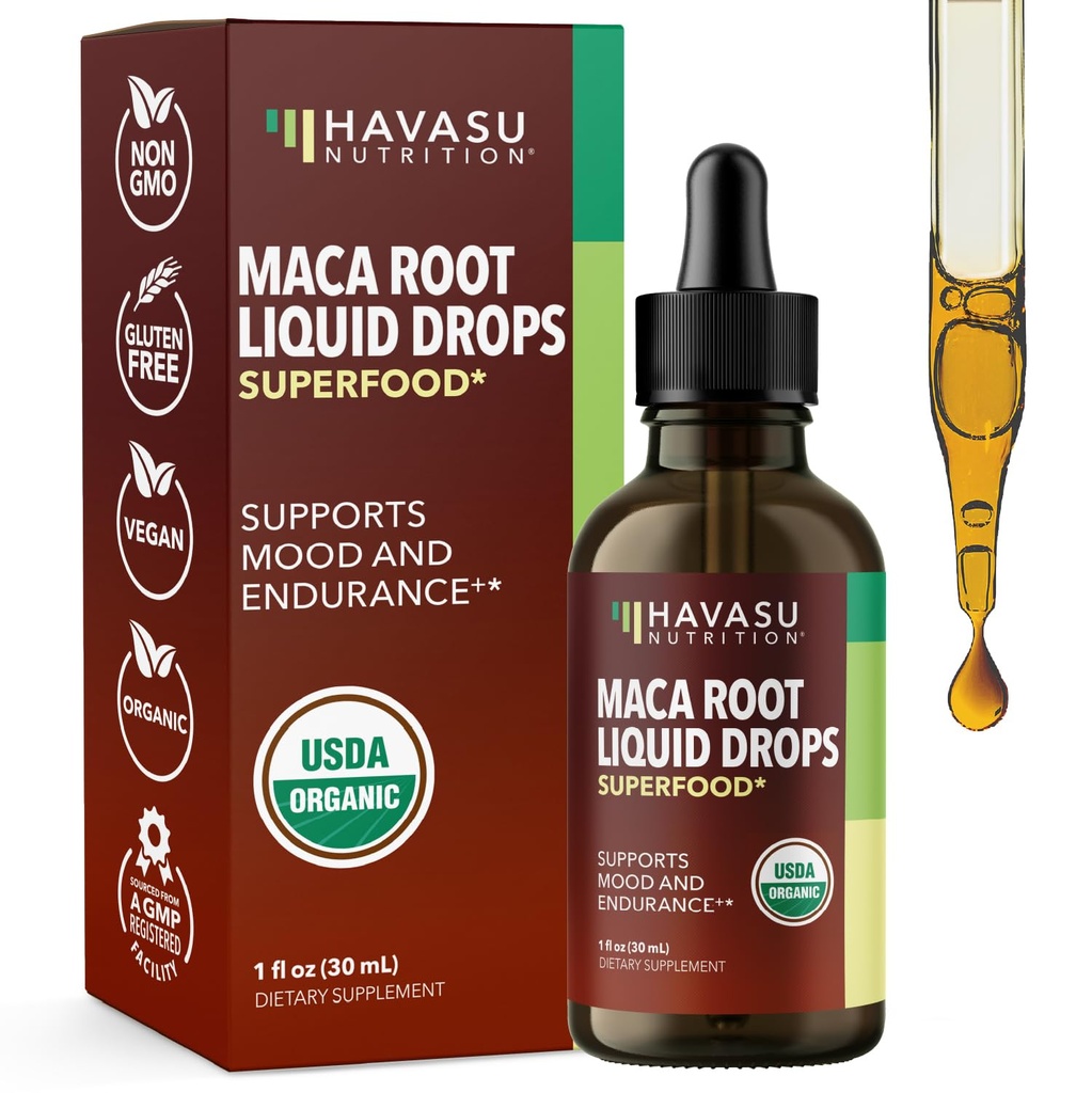Organic Maca Root Tekoči kapljice - podpira Hormonovo ravnotežje, razpoloženje in energijo pri ženskah in moških - Lepidium Meyenii za podporo uspešnosti in vitalnosti - Non-GMO, Vegan, Nearomated - 60 Služabniki