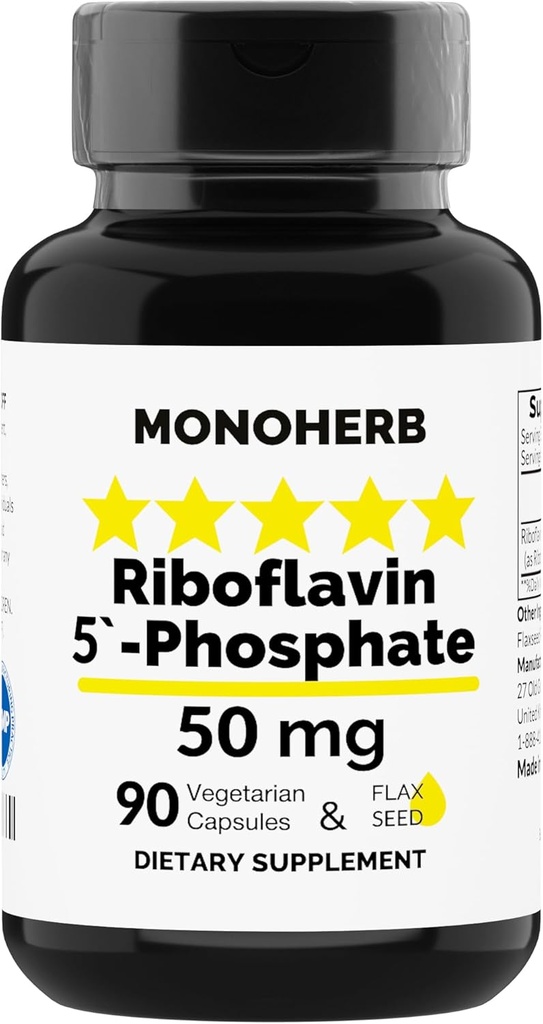 MONOHERB Riboflavin 5'-Fosfat 50 mg - 90 vegetarijanskih kapsul - bioaktivni vitamin B2 - izdelan v ZDA