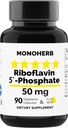 MONOHERB Riboflavin 5'-Fosfat 50 mg - 90 vegetarijanskih kapsul - bioaktivni vitamin B2 - izdelan v ZDA