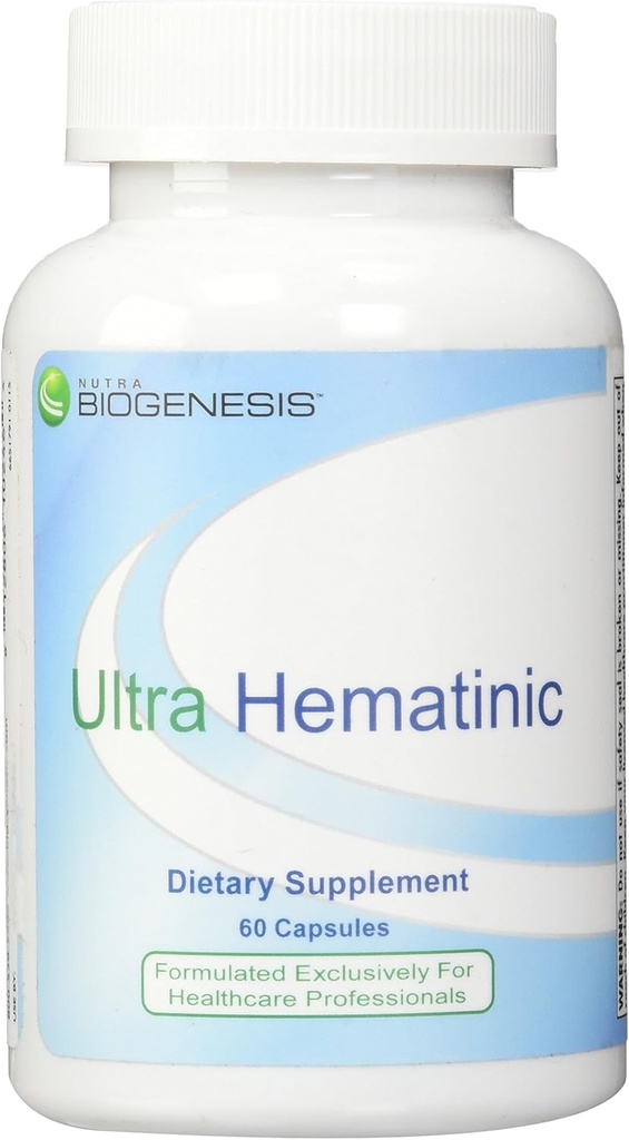 Nutra BioGenesis - Ultra Hematinic - železo, B Vitamini in baker za absorpcijo železa, RBC podpora in energija - 60 kapsul