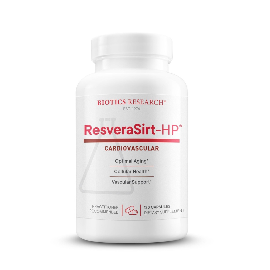 Biotics Raziskave ResveraSirt HP Oblikoval dr. Mark Houston, Trans Resveratrol, Quercetin, povečanje aktivnosti siruina, kardiovaskularna podpora, moč srca, žilna podpora, 120 kapsul