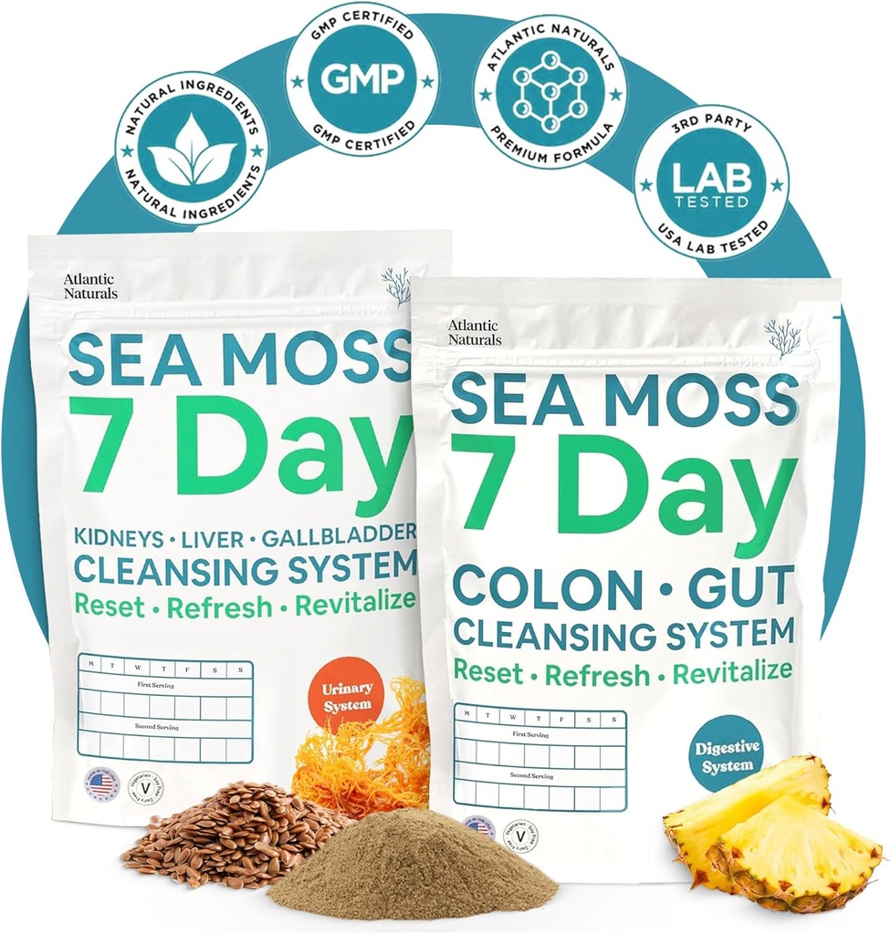 Atlantski naravni morje Moss 7-dnevno čiščenje telesa Detox paket, čiščenje Colon prahu s Psyllium Husk Senna v prahu in organsko morje Moss v prahu ledvice, jetra, žolčnik, Ananas aroma pijača mešanica