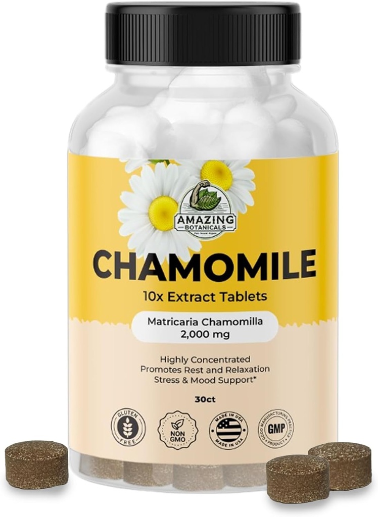 Neverjetne botanične organske kamilice Extract tablete - Matricaria Chamomilla rastlin-Na osnovi dodatka - 10x Extract 2000 MG vsak - spodbuja sprostitev - 30 tablet