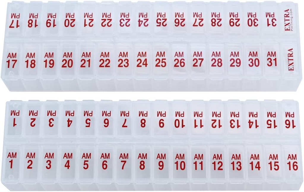 Dvakrat na dan Mesečni paket tablet Planner - AM & PM zdravil Organizator za 31 dni! Set vsebuje 2 organizatorja za en mesec. (Počisti - 31 dan AM/PM - 1 pakiranje)