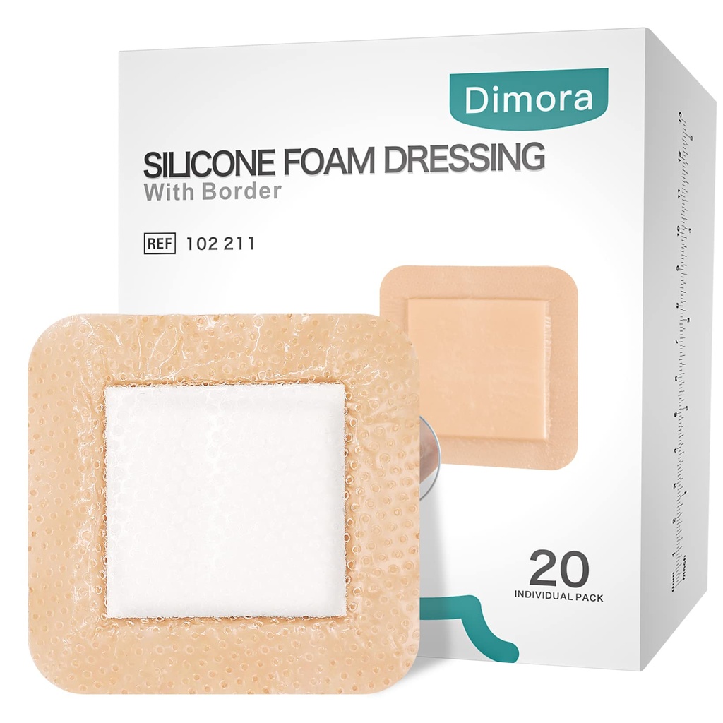 Dimora Silikonska pena oblačenje z robom 20 Pack adhesive 4"x4" Vodoodporna Rana Obleka za nego ran
