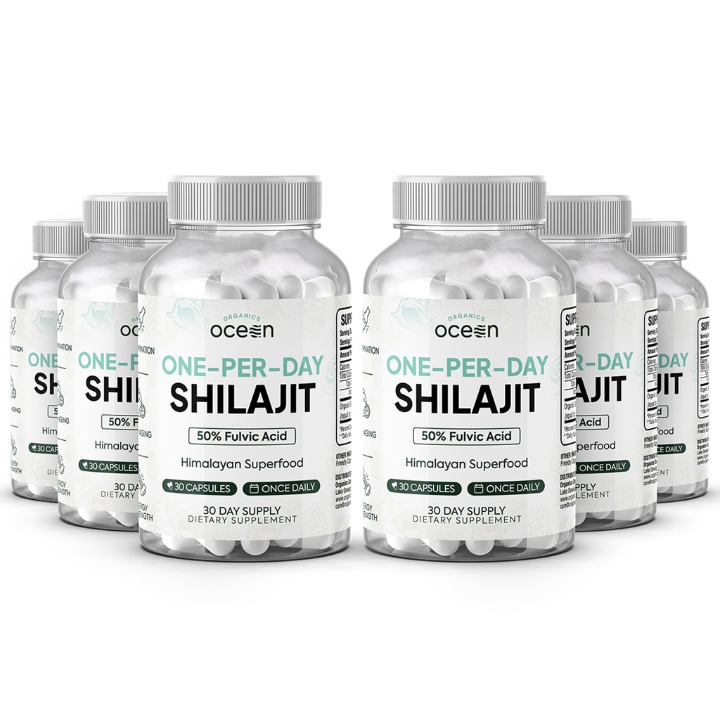 Organics Ocean One-Per-Day Shilajit za moške in ženske - naravne in močne Shilajit dodatek za starost Defaying, kosti moč, Hormone podpora in več - 6 steklenice Shilajit kapsule