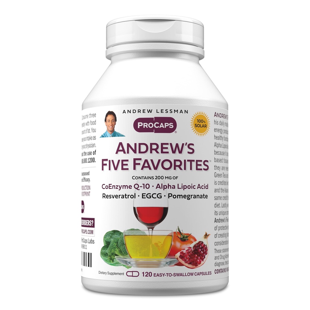 ANDREW LESSMAN Andrew's Pet najljubših 120 Kapsule - zagotavlja 200mg vsak koencim Q-10, Resveratrol, EGCG, Granatna in Alfa lipoična kislina, močan antioksidant podporo, brez dodatkov