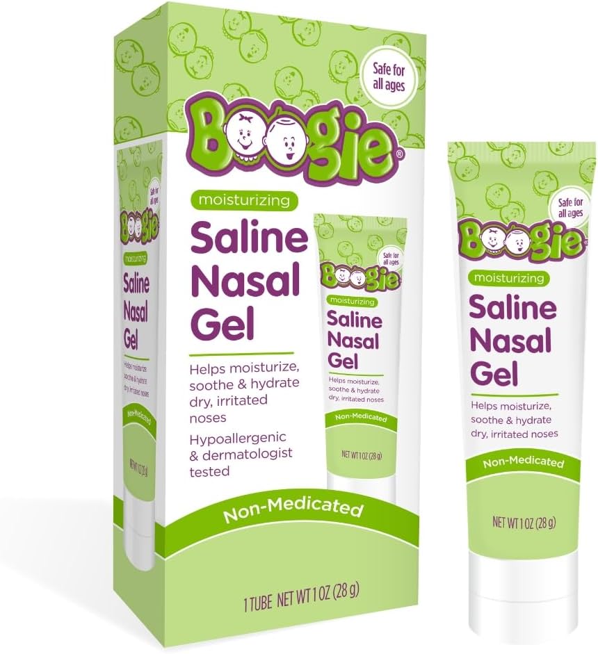 Boogie Saline Nasal Gel, izdelan z Aloe in Izotonic Saline, Soothes in Hydrates Suhe ali razdražene nosove, Neokusno, Paket 1