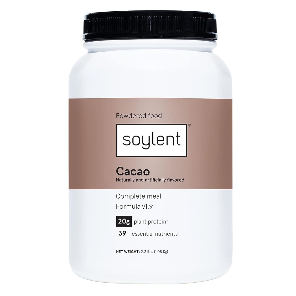 Soylent Popolna prehrana Nadomestni Beljakovine v prahu, Cacao - Rastlinski Veganski protein, 39 Essential Nutrients - 36.8oz