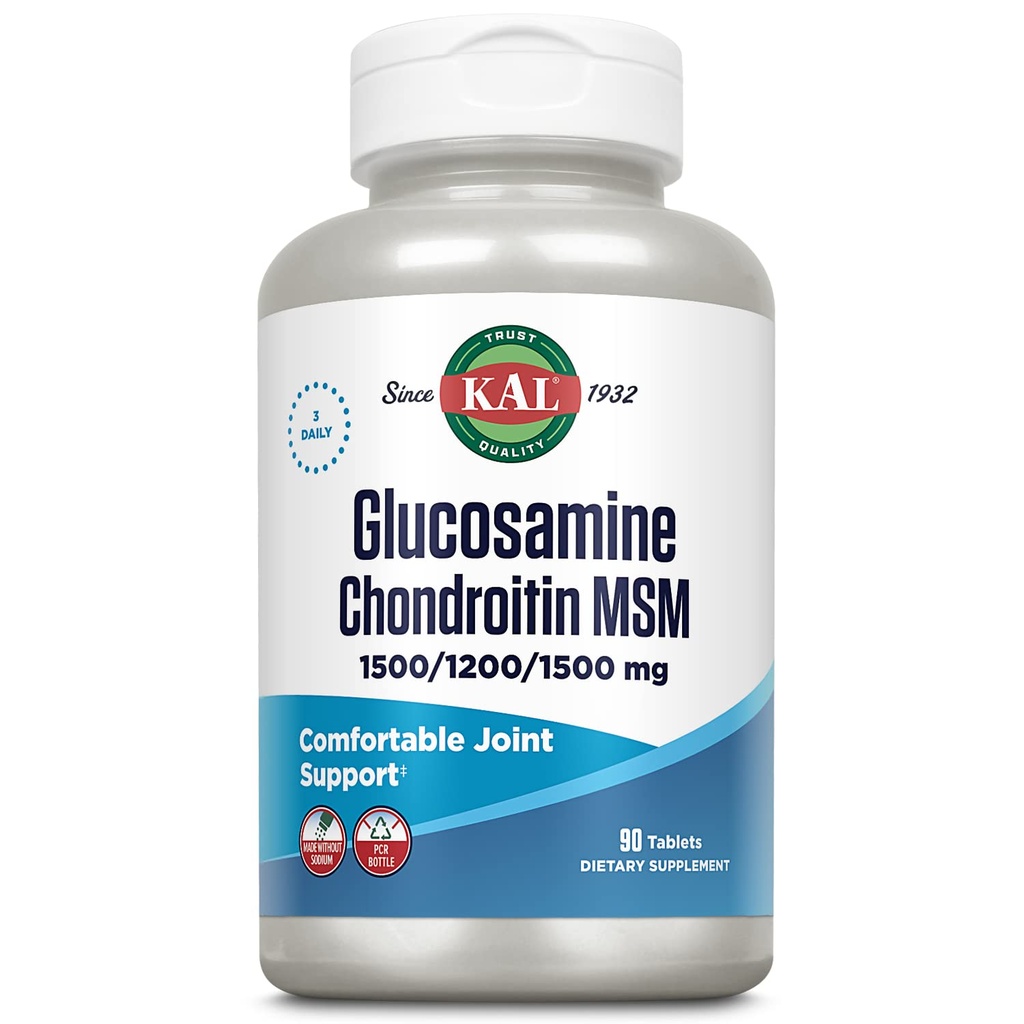 KAL Glukozamin Chondroitin MSM, Skupna podpora dodatek za ženske in moške, 1500mg glukozamin sulfat, 1200mg hondroitin, 1500mg MSM, Hitra disintegracija, 60-dnevno jamstvo, 30 Serving, 90 tablet