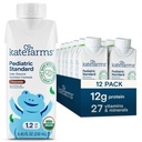KATE FARMS Organic Pediatric 1.2 High Calorie Chocolate Nutrition Shake, 12g beljakovine, 27 Vitamini in minerali, Prehranska zamenjava, 8.45 oz (12 pakiranje)