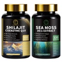 Shilajit za moške, Sea Moss in Shilajit Bundle, Vse v 1 Dopolnila s koencimom Q10, Črno seme, Ashwagandha, Taurin, Burdock za energijo, vzdržljivost, Antioksidant in imunske podpore, 240 Kapsule