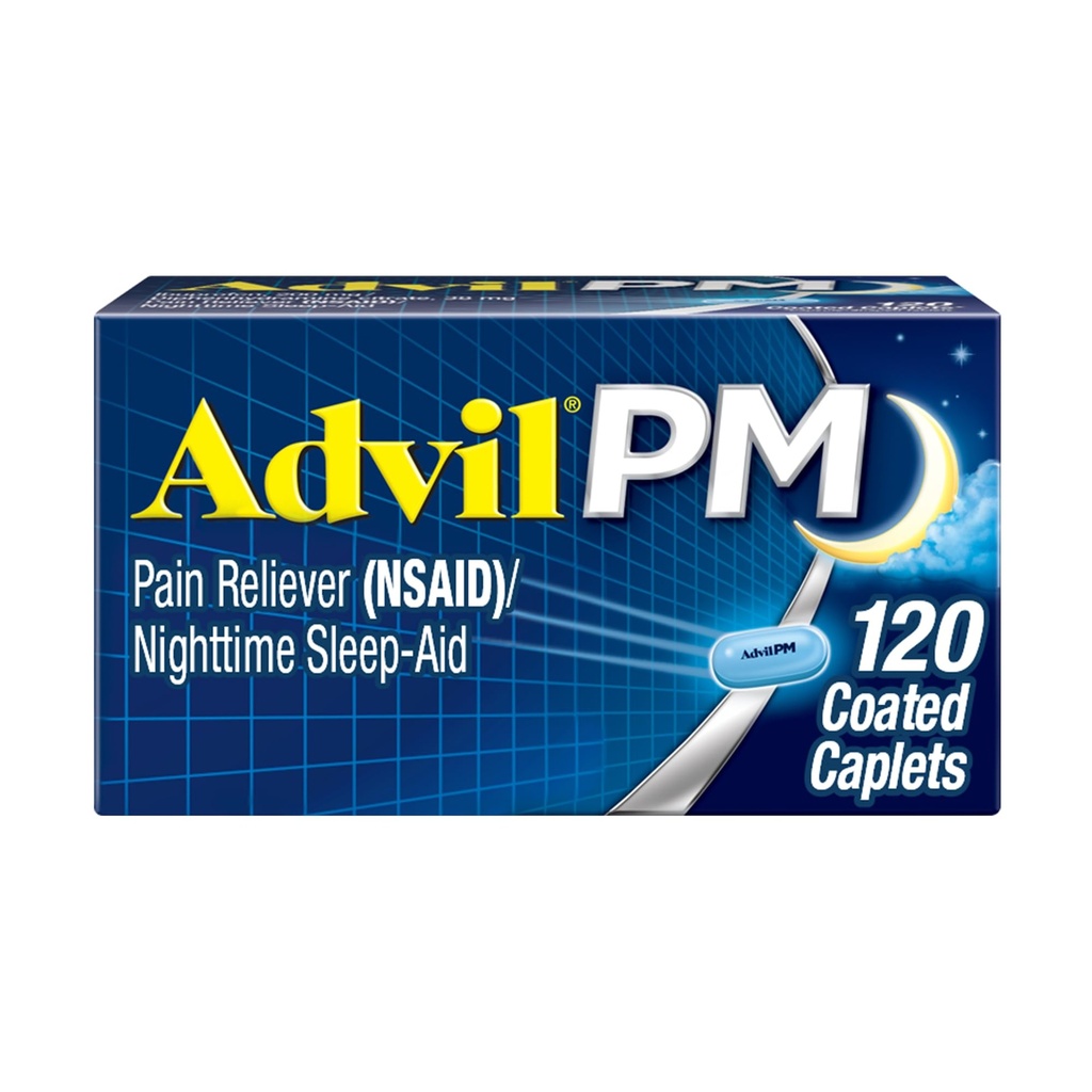 Advil PM bolečina Reliever in nočno spanje, Pain Medicine z Ibuprofen za lajšanje bolečine in difenhidramin Citrata za pomoč v spanju - 120 Obložene kape