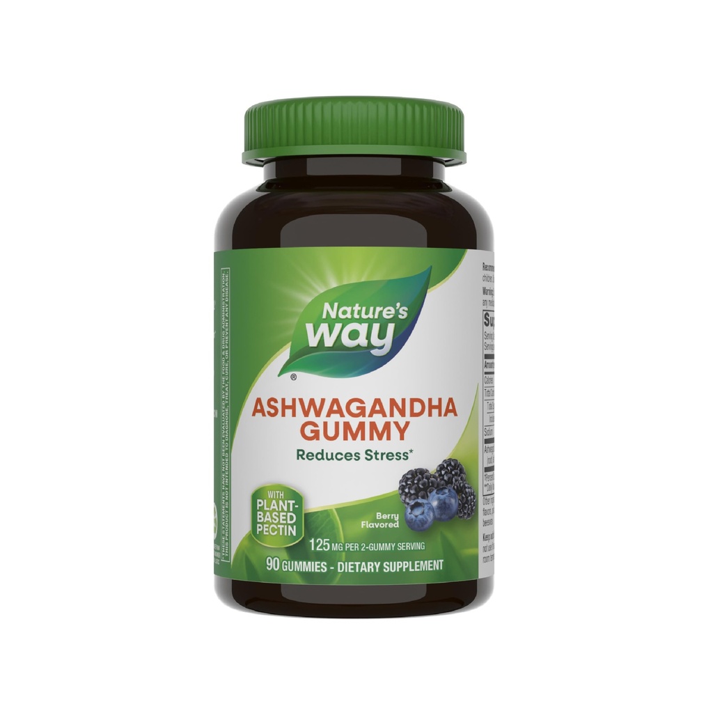 Naravna pot Ashwagandha Gummies, zmanjšanje stresa z adaptogeno zelišče*, 125 mg na 2-gummy služijo, jagode arome, 90 Gummies (Packaging May Vary)