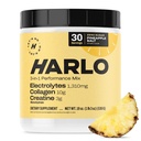 Harlo - Collagen & Creatine Elektrolitsko pijačo Mix – Ananasova sol aroma – Hidrating Pre & Post Wordout Powder – Podpira kožo, sklepov in mišične regeneracije – Sugar-free Energy Boost