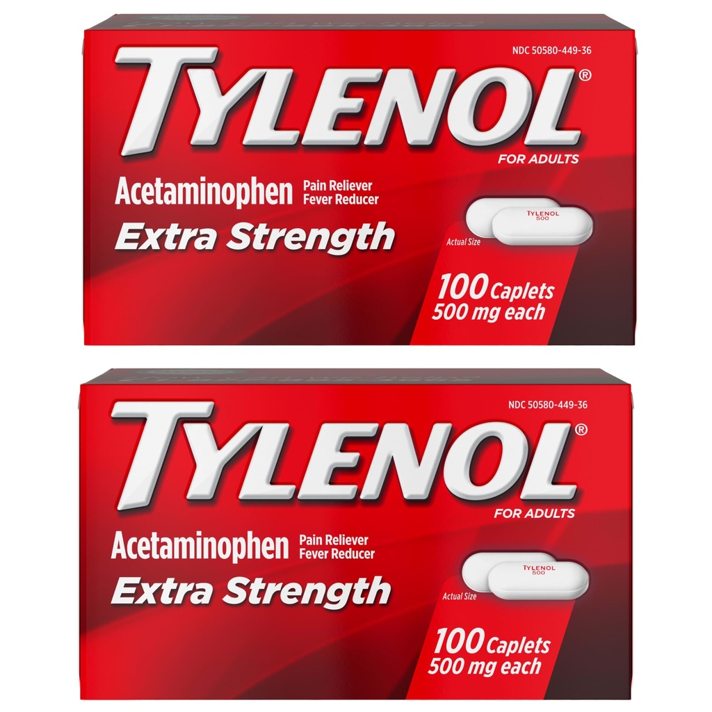 Tylenol Extra Strength Pain Reliever in Fever Reducer Caplets, 500 mg acetatfen, tablete za lajšanje bolečine za glavobol, backache, zobobol in manjše Artritis bolečine Relief, 200 Število