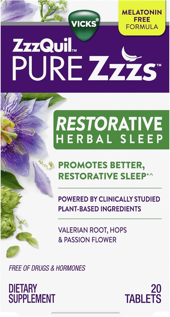 Vicks, ZzzQuil Pure Zzzs Restorativne tablete rastlinskega spanca, 20 Število