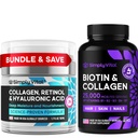 PreprostoVital Biotin, Collagen & Retinol Bundele – 5000mcg Biotin za lase, kožo in nohte + Retinol in hialuronska kislina krema za obraz, Neck & Décolleté – Made in USA