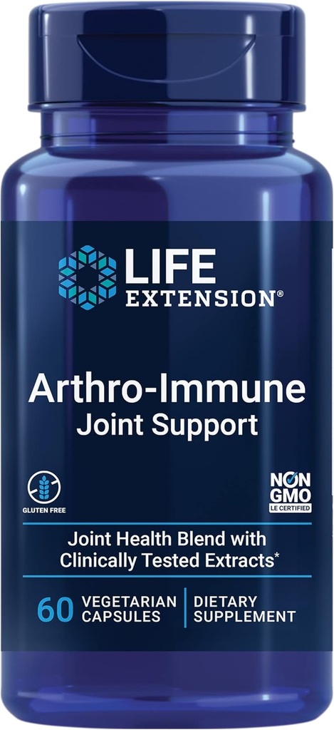 Life Extension Arthro-Immune Skupna podpora, Curcumin EliteTM Turmeric Extract, Andrographis panikata, Podpira mobilnost in prilagodljivost, Vegetarian, Gluten prost, Ne-GMO, 60 kapsul