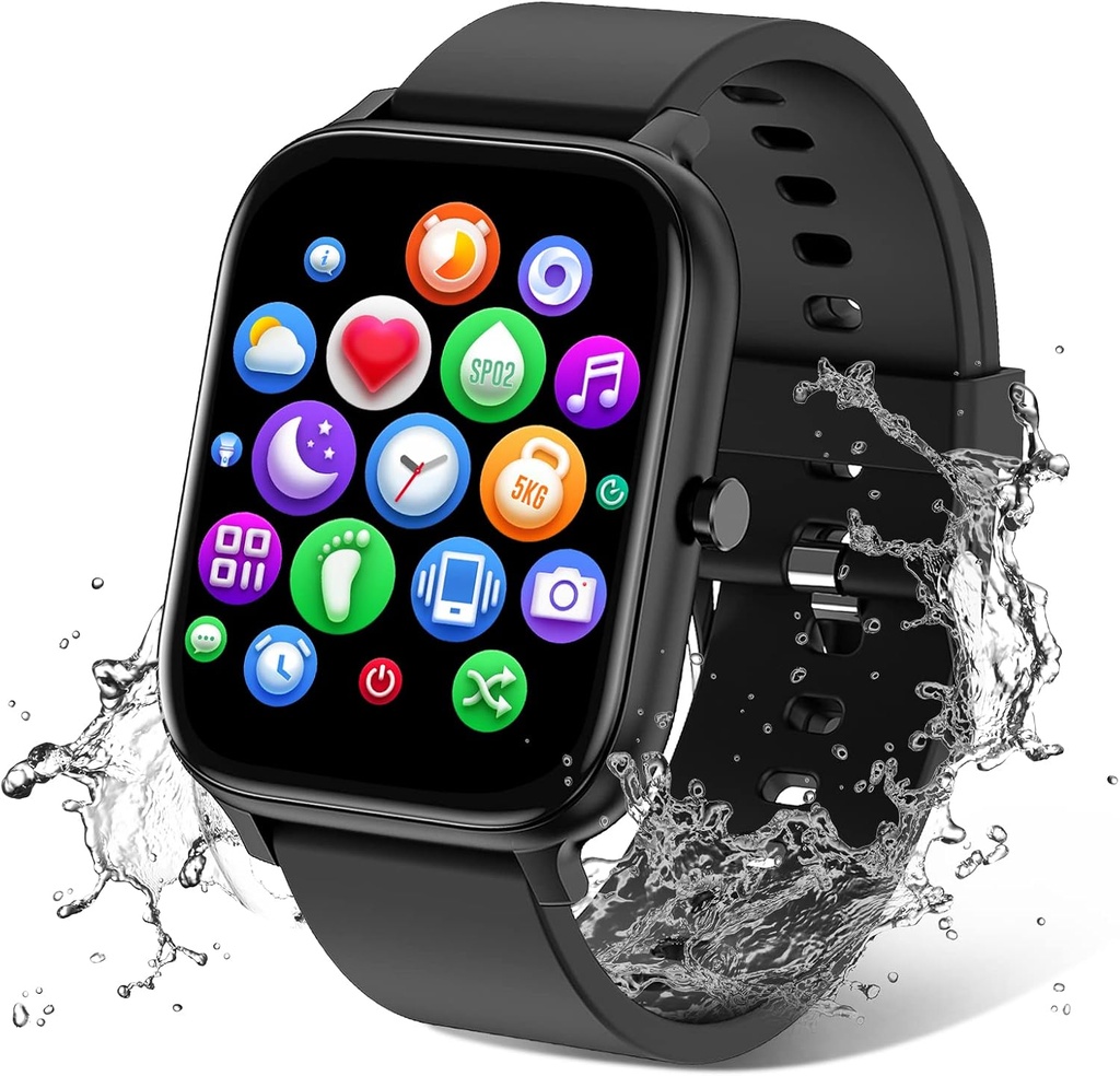 Smart Watch za moške ženske Združljiv z iPhone Samsung Android Telefon 1,83 palca Full Touch Screen IP68 Vodoodporni Bluetooh Fitness Tracker srčni utrip / Sleep Monitor, Črna
