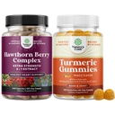 Paket dodatne moči Hawthorn Berry kapsule - Extract Prebava in zdravje srca dopolnilo in kurkuma Gumies za odrasle Peach Flavor - Dodatna moč skupna podpora Gumies
