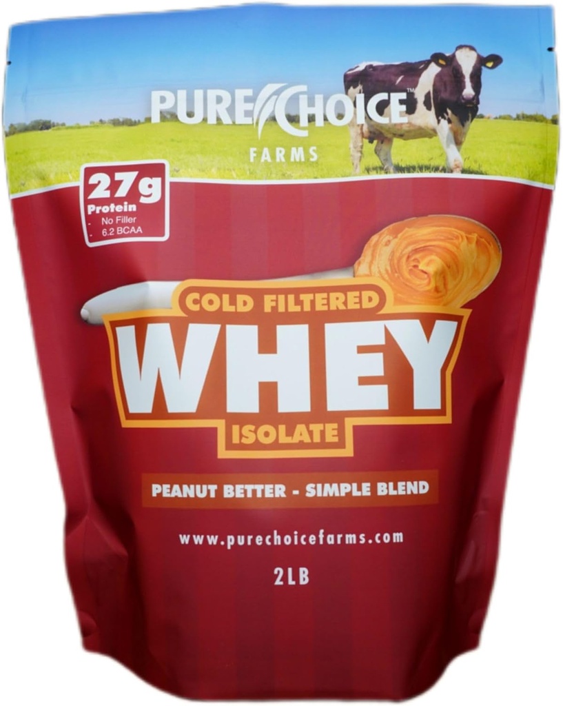 Pure Choice Peanut Butter Whey Isolate Protein Powder, 28g Protein & Nizka maščoba, Najboljši hladno filtrirana in nedenaturirana sirotka, Brez polnil ali umetnih sladil (Peanut Better, 2 lb)